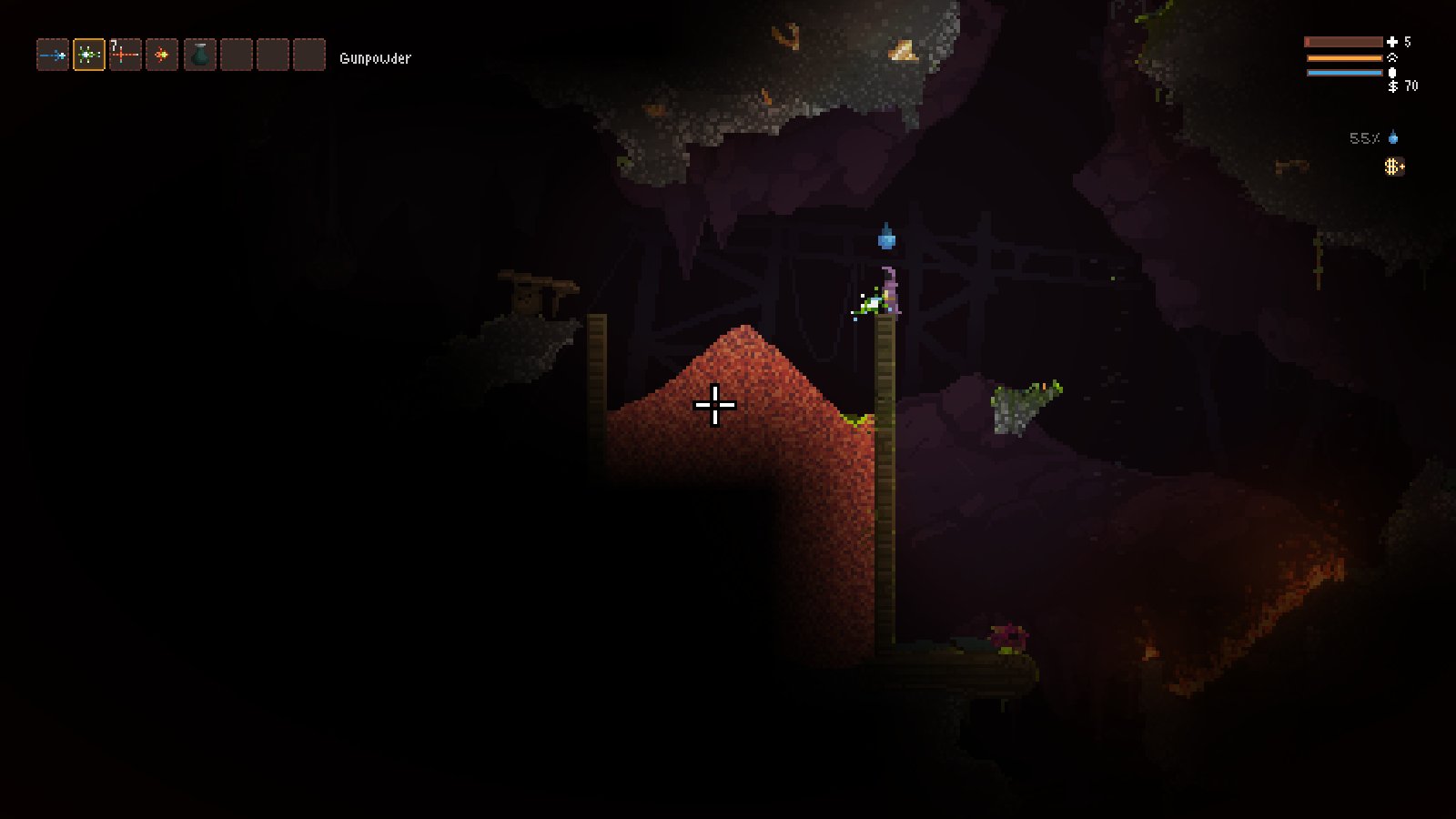 Gunpowder is a material in Noita! I was so into lining up a safe ignition of it, that some guy kille